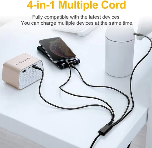 Vista 3 de Puxnoin Cable de carga múltiple, paquete de 2 cables de carga 4 en 1 de 4 pies para múltiples dispositivos, cable de carga universal trenzado
