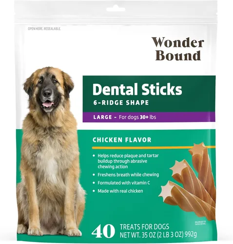 Vista 11 de Marca Amazon – Wonder Bound - Palitos dentales con sabor a carne de res para perros grandes (más de 30 libras), forma de 6 crestas para control
