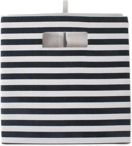 Vista 3 de DII Cubo de almacenamiento plegable de poliéster, a rayas, negro, grande