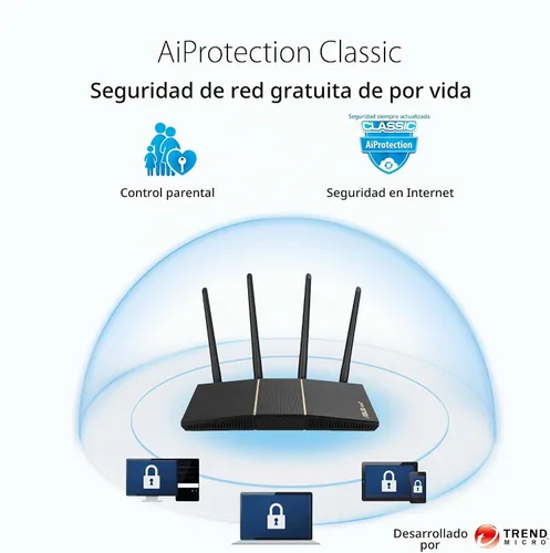 Vista 6 de [Usado] ASUS Router AX3000 WiFi 6 (RT-AX57) - Router de Internet inalámbrico Gigabit de doble banda, juegos y transmisión, compatible con AiMesh
