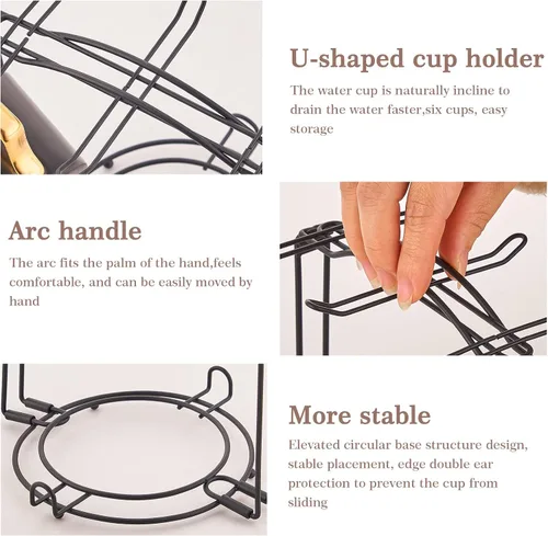 Vista 5 de Soporte para tazas de té, tazas de café y platillos, estante de almacenamiento plegable de metal para taza de espresso y capuchino, color negro