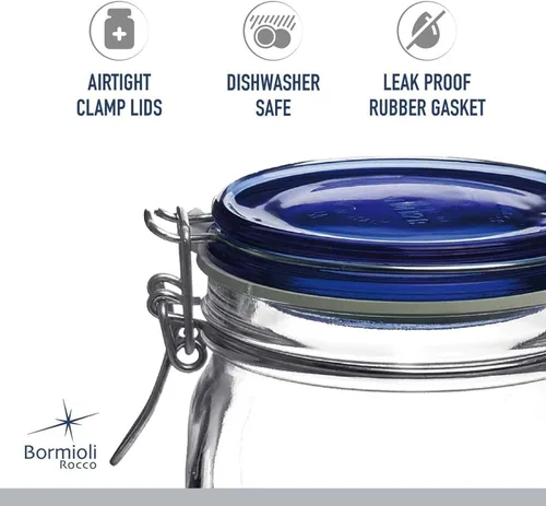 Vista 4 de Bormioli Rocco Fido – Tarro cuadrado con tapa azul, Transparente