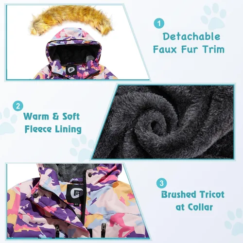 Vista 4 de FARVALUE Chaqueta de esquí impermeable para niñas, abrigo de invierno resistente al viento, abrigo de forro polar cálido para nieve, impermeables