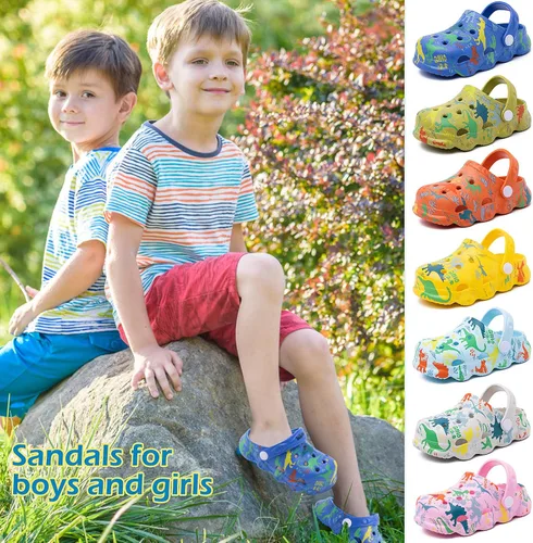 Vista 2 de techcity - Zapatos de jardín de dinosaurios para niños, diseño de dibujos animados