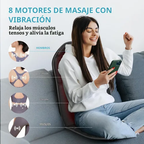 Vista 2 de Almohadilla para silla de masaje de espalda, masajeador de espalda con calor, 5 modos de vibración y 2 niveles de calor, cojín de asiento de masaje