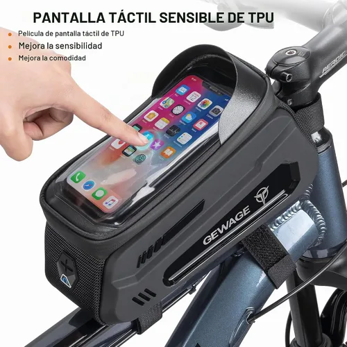 Vista 2 de GEWAGE Bolsa de montaje para teléfono de bicicleta y bomba de neumáticos de bicicleta, multiherramienta para bicicleta con palanca de neumáticos