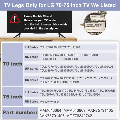 Vista 3 de Patas de metal para TV LG base de TV, solo para 70 pulgadas 75 pulgadas LG TV patas 70UJ6570 70UK6550PUA 70UM7370 75UJ6500 75UJ6470 75UJ6470UC