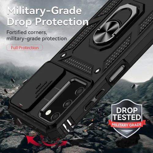 Vista 6 de Funda para Galaxy A03S, con protectores de pantalla y funda para cámara, [grado militar] de 16 pies. Funda a prueba de caídas con soporte magnético