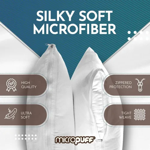 Vista 2 de Micropuff Protectores de almohada de tamaño estándar con cremallera, paquete de 2, funda de almohada hipoalergénica suave y transpirable. Funda
