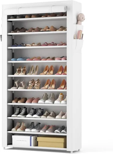 Vista 11 de ROJASOP Zapatero con cubiertas, organizador de zapatos grande de 10 niveles, almacenamiento alto para 20-22 pares de zapatos y botas, organizador