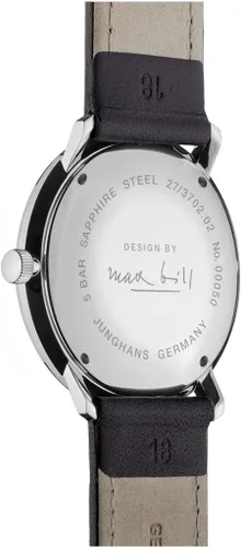 Vista 3 de Junghans Max Bill Hand Wind Reloj de mujer con esfera negra 0273702.04, Moderno