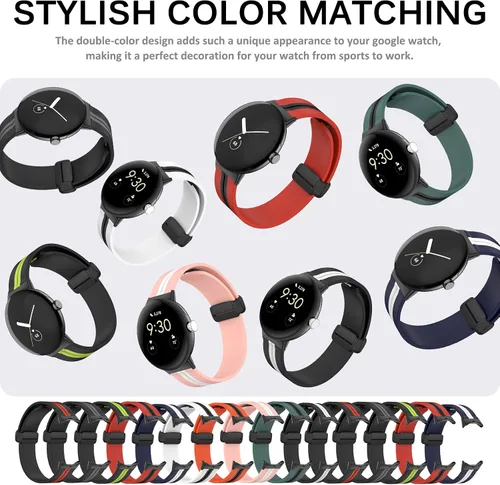Vista 2 de Miimall Compatible con Google Pixel Watch/Pixel Watch 2 bandas de silicona, hebilla magnética de silicona suave impermeable pulsera deportiva