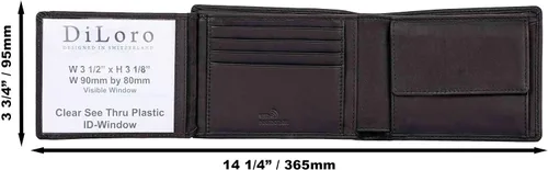 Vista 3 de DiLoro Italia - Cartera de piel para hombre, diseño de monedero con texto en inglés