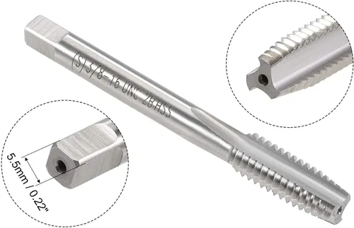 Vista 3 de uxcell 3/8"-16 UNC Juego de dados y grifo, HSS Macho de rosca de máquina con troquel de rosca redondo, mano derecha