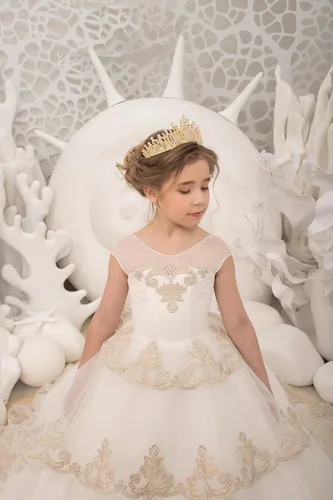 Vista 2 de Hrryutrsya Vestidos de tul con encaje en A, línea A, tutú para concurso de flores, para boda, primera comunión