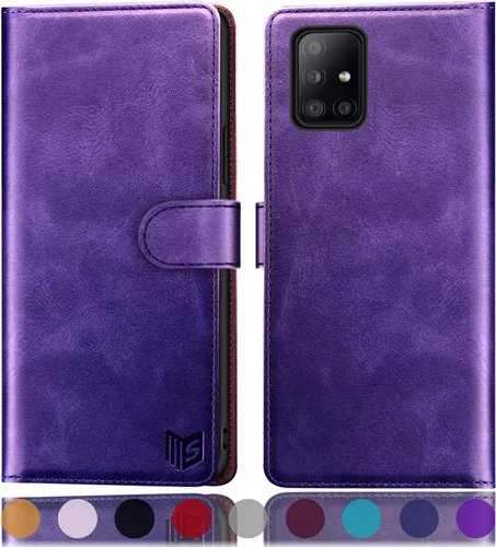 Vista 10 de SUANPOT Funda tipo cartera de cuero para Samsung Galaxy A71 5G (versión 4G) con tarjetero de crédito RFID con tapa para Samsung A71, funda para Negro