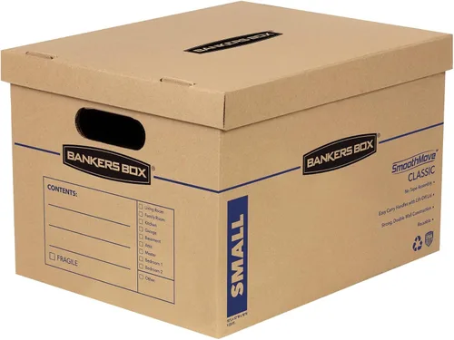 Vista 10 de Bankers Box Caja de mudanza clásica pequeña, paquete de 10 unidades, asas reforzadas, montaje sin cinta, caja con tapa, 15 x 12 x 10 pulgadas
