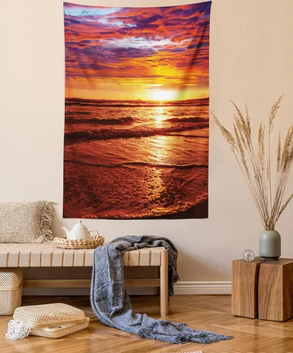 Vista 29 de Ambesonne Tapiz bohemio, diseño floral de bruja, luna y mariposa con adornos de mandala, decoración de tela para colgar en la pared para dormitorio