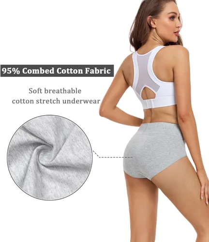 Vista 4 de wirarpa Ropa interior para mujer, de cintura alta, de algodón, suave, cobertura completa, paquete de 5
