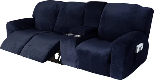 Vista 42 de Aedlcal Fundas para sofá reclinable, 10 piezas, fundas de sofá reclinable de felpa de terciopelo con consola central, con bolsillo lateral