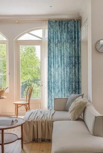 Vista 6 de Cortinas azules para ventana de sala de estar de 84 pulgadas de largo, juego de 1 panel largo de lino de algodón con textura floral, cortinas