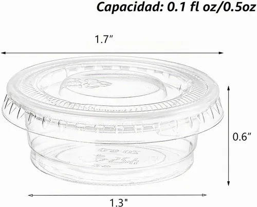 Vista 2 de Frcctre Paquete de 400 vasos de plástico desechables de 0.5 onzas con tapas, vasos pequeños de gelatina, recipientes de plástico para condimentos