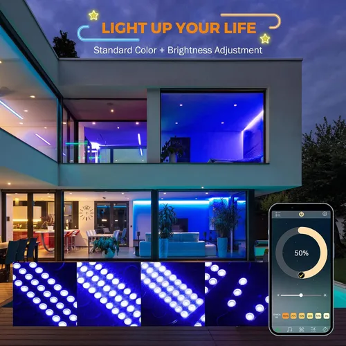Vista 4 de BEAMNOVA Kit de luces comerciales azules de 100 pies, control remoto o de aplicación Bluetooth, transformador de fuente de alimentación de CA de 120