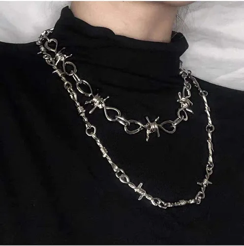 Vista 6 de Abitoncc - Collar unisex de alambre de púas con forma de hip hop