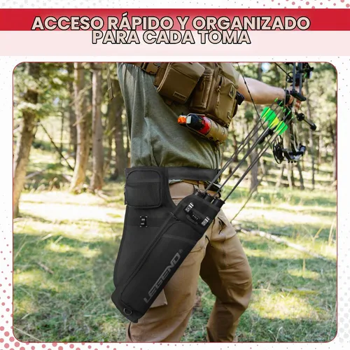 Vista 6 de LEGEND First Archery - Funda para flechas, carcaj de cadera con cinturón ajustable y 3 tubos de flecha, material de nailon duradero con ranura en T