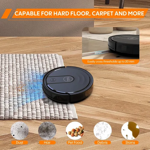 Vista 5 de Robot aspirador y trapeador, robot aspirador 3 en 1 con 5000 Pa, aspiradoras robóticas de navegación inteligente con limpieza multisuperficie, 2.87