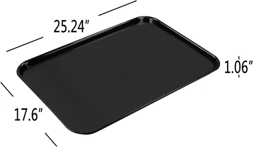 Vista 2 de Bandeja grande de plástico negro, bandeja rectangular multiusos, paquete de 4, 25.24 pulgadas de largo x 17.6 pulgadas de ancho