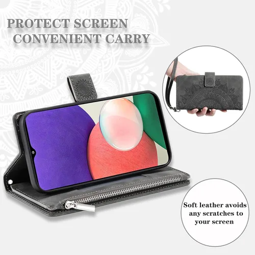 Vista 4 de Asuwish Funda de teléfono para Samsung Galaxy A22 5G/Boost Mobile Celero 5G Wallet Cover con protector de pantalla de vidrio templado Mandala Flower