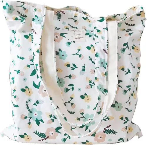 Vista 14 de Floral Canvas Tote Bag Double-Sided Printed Cloth Cotton Tote Floral Shoulder Bags for Beach Travel Shopping Grocery