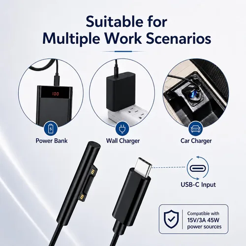 Vista 8 de Sisyphy Surface Connect to USB C Cable de carga trenzado de nailon de 6 pies, compatible con Microsoft Surface Pro 11/10/7/6/5/4/3 Go3/2/1