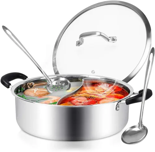Vista 8 de Olla Caliente Shabu de Acero Inoxidable, Olla China de Inducción Shabu con Divisor para Cocina de Gas