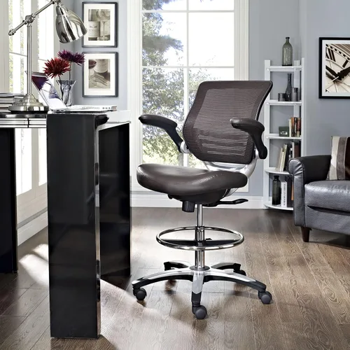 Vista 2 de Modway EEI-211-BRN Edge Drafting Chair - Silla de recepción - Silla de dibujo con brazo abatible en color marrón