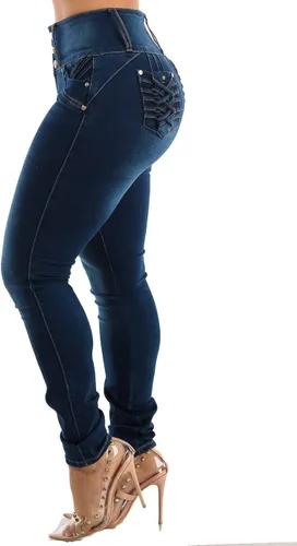 Vista 6 de Moda Xpress Jeans ajustados con levantamiento de glúteos para mujer, jeans Levanta Cola de cintura alta 10034c_tp1589dblu Azul oscuro