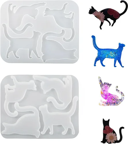 Vista 8 de Molde de resina para gatos, lindos moldes de silicona epoxi para colgante, molde de fundición para joyería de bricolaje, collar, aretes, ornamento