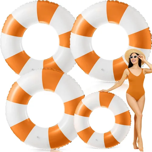 Vista 25 de Foilswirl Flotadores inflables jumbo de 47.24 pulgadas para piscina, anillos de piscina a rayas azules y blancas, tubo inflable para mujeres