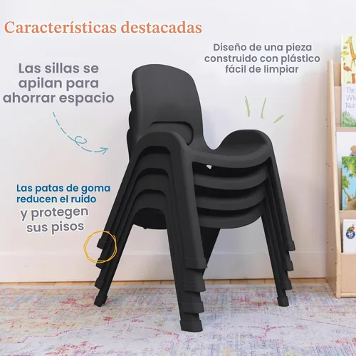 Vista 6 de ECR4Kids Silla apilable SitRight de plástico, 11 pulgadas, muebles de aula, negro, paquete de 4