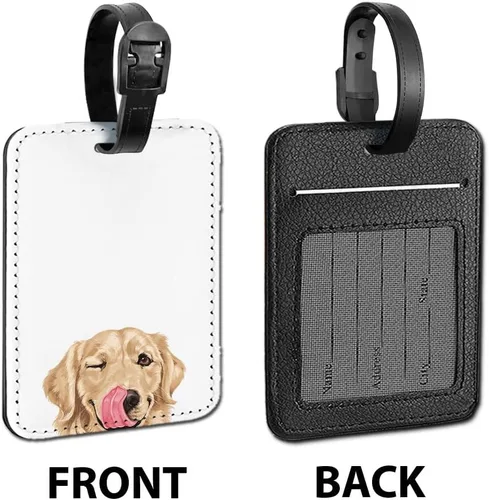 Vista 2 de WIRESTER Etiqueta de cuero PU para equipaje de equipaje de viaje - Winking Golden Retriever