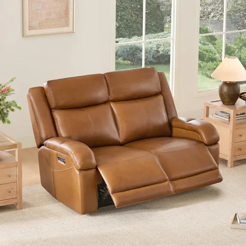 Vista 37 de Watson & Whitely Sofá reclinable eléctrico de piel auténtica, sofás reclinables de pared de 3 plazas con consola de almacenamiento, reposacabezas