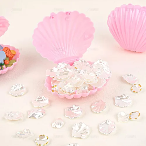 Vista 5 de AUEAR, Paquete de 15 cajas de dulces de conchas marinas rosadas de plástico para boda, mini caja de almacenamiento de conchas marinas