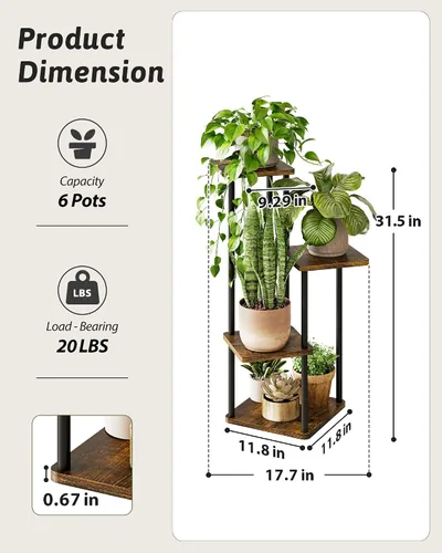 Vista 4 de GENTINGBRO Soporte alto para plantas de interior de 4 niveles para múltiples plantas, soporte de madera para plantas, estante de madera, estantería