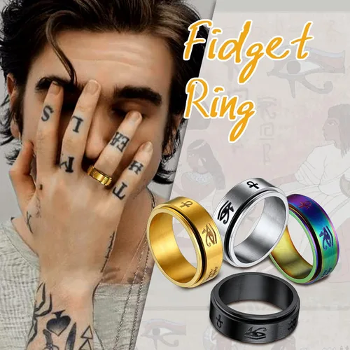 Vista 2 de U7 Rhinestone Eye of Horus Ring, Ankh Cross Rng, Stainless SteelBlack18K Gold Plated Egypt Rings, Protection Rings for Men Women Size 7-14