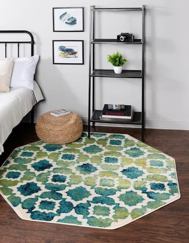 Vista 12 de Unique Loom Azalea Collection - Alfombra de área Dodd (redonda, 3 pies x 3 pies, color blanco/verde)
