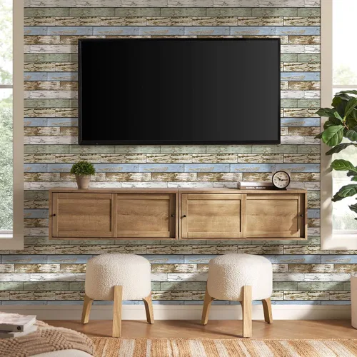 Vista 9 de Commomy Azulejos de pared 3D de madera sintética para despegar y pegar, 10 Madera-AB