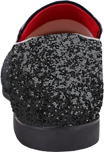 Vista 6 de Haza Pairs Pantuflas brillantes para hombre, con lentejuelas metálicas, con textura, esmoquin con purpurina, mocasines de graduación, zapatos