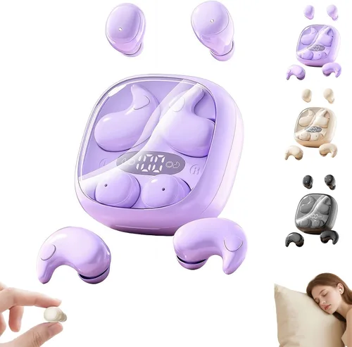 Vista 11 de 2 en 1 mini auriculares invisibles planos para dormir con cancelación de ruido, auriculares Bluetooth micro pequeños para dormir de lado con estuche