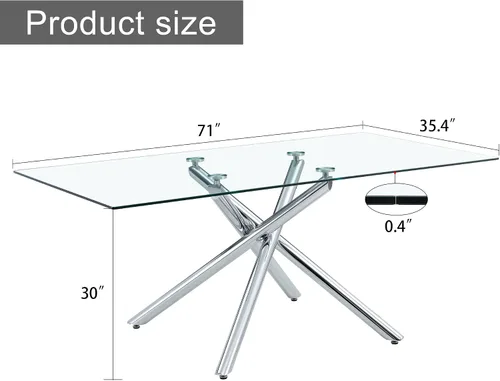 Vista 2 de Mesa de comedor rectangular de cristal minimalista grande y moderna para 4 y 8 personas con mesa de vidrio templado de 0.39 pulgadas y patas